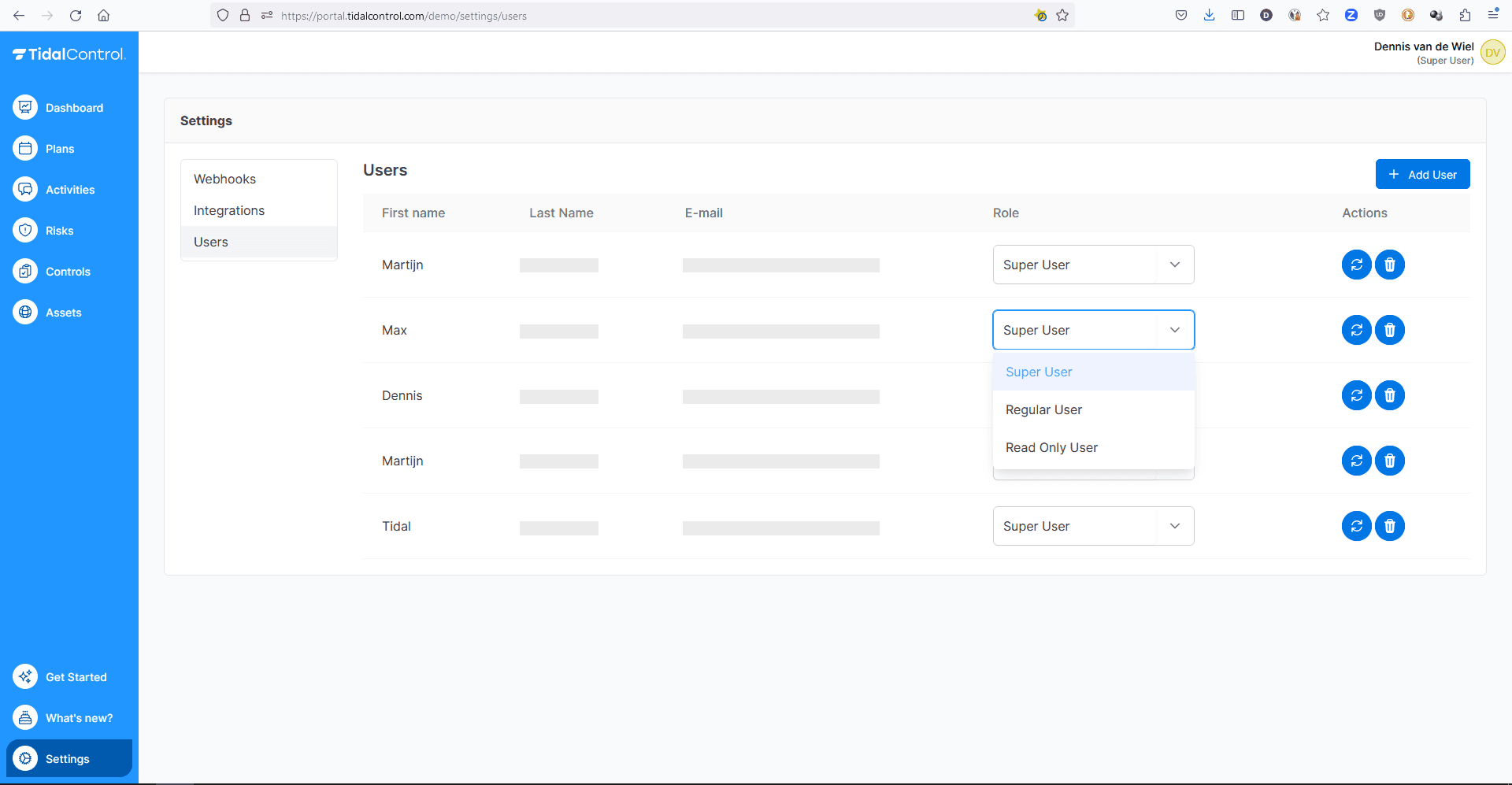 Gebruikersbeheer interface