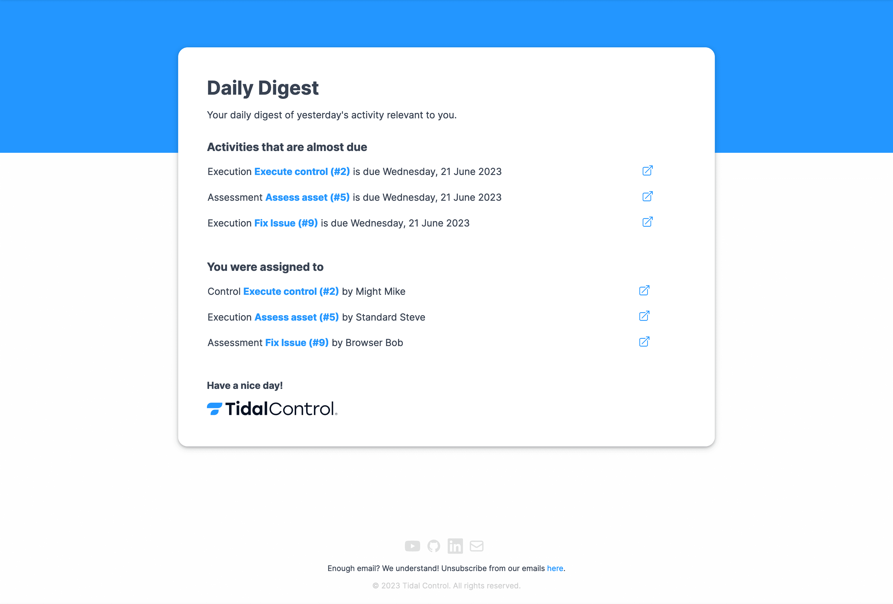 Voorbeeld van dagelijkse digest e-mail