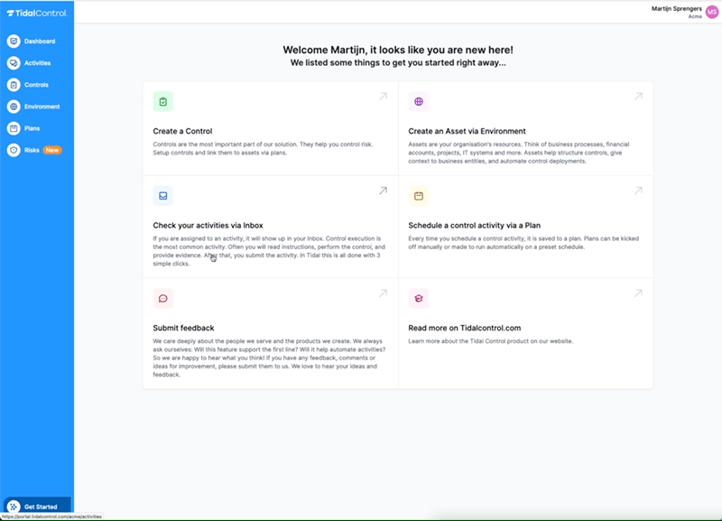 Risicobeheer module in Tidal Control