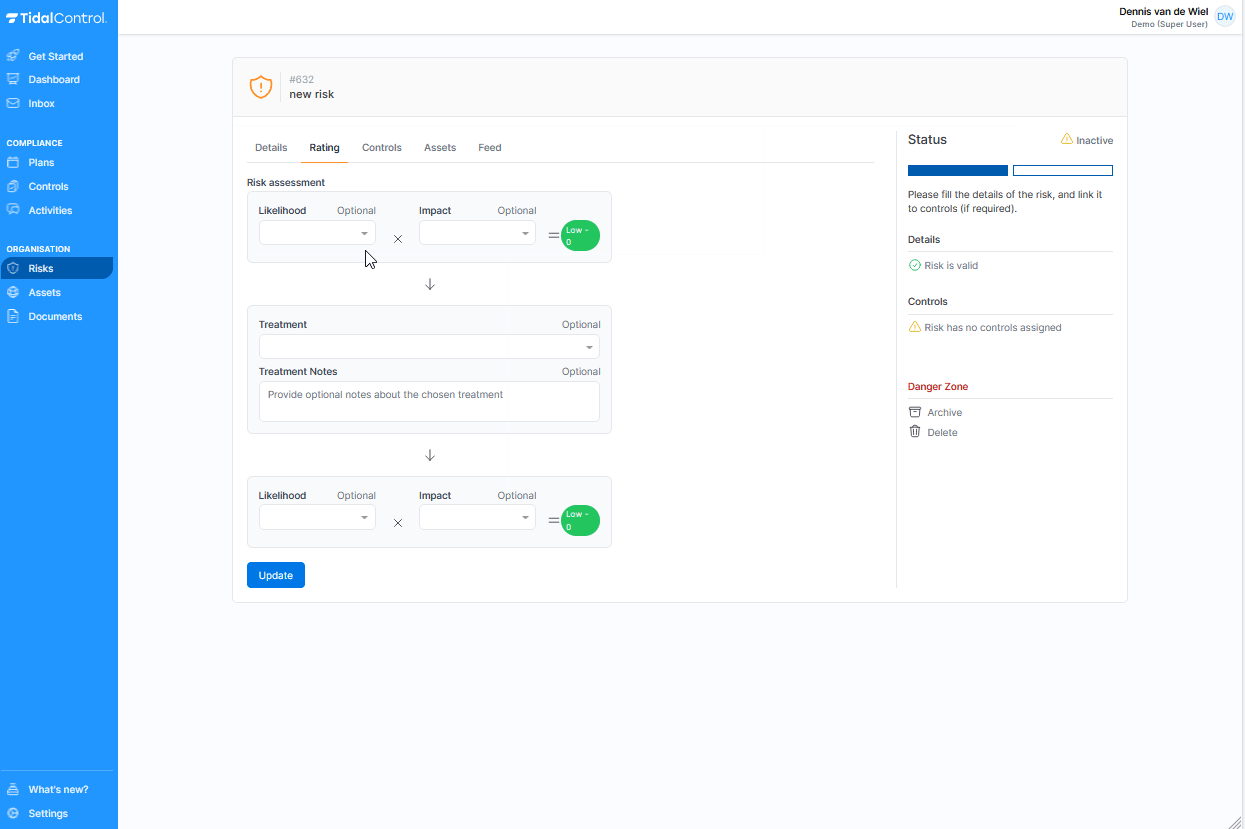 Risk management interface