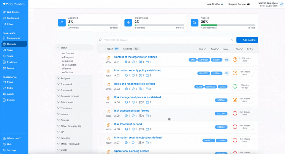 Tests in zijbalk interface