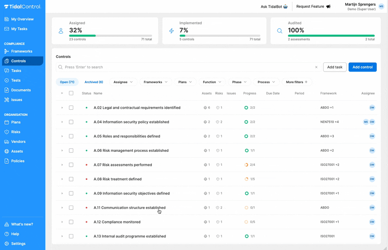 Verbeterde Controls interface met zijpaneel