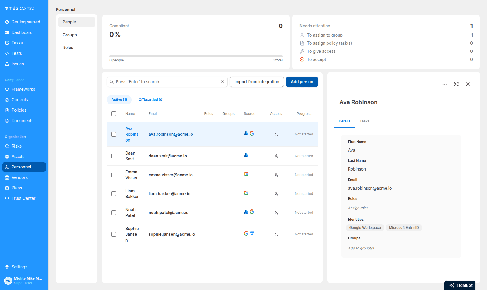 Persoonsdetails met het veld Identiteiten