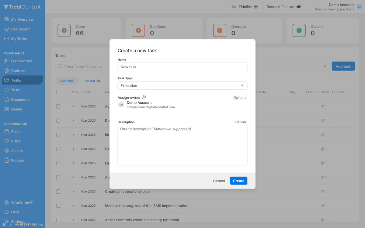 Tasks - Creating and managing tasks | Tidal Control