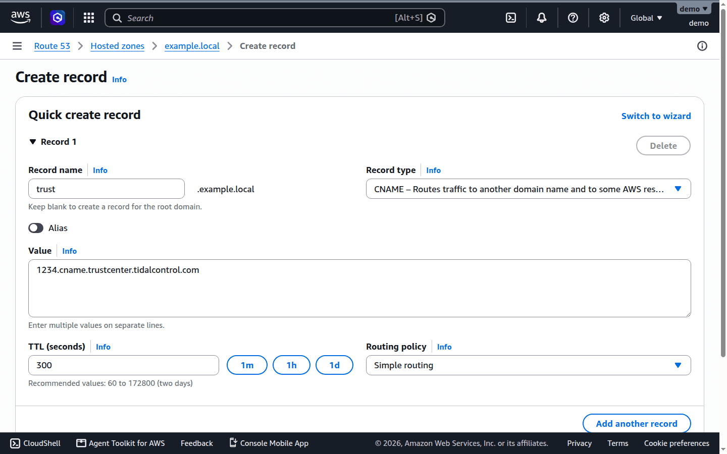 Het CNAME-record aanmaken in AWS Route 53