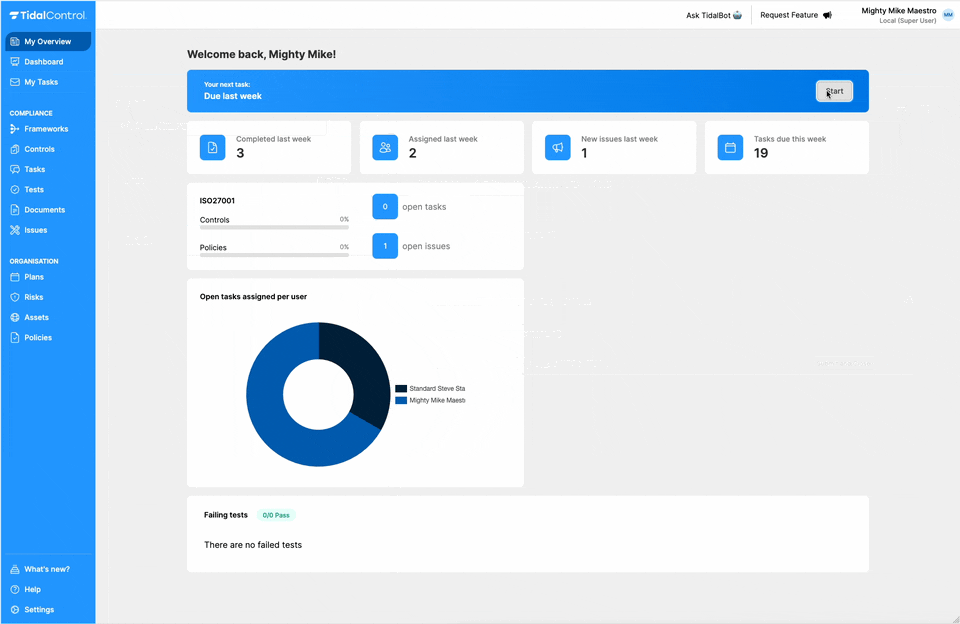 New tasks interface with side panel