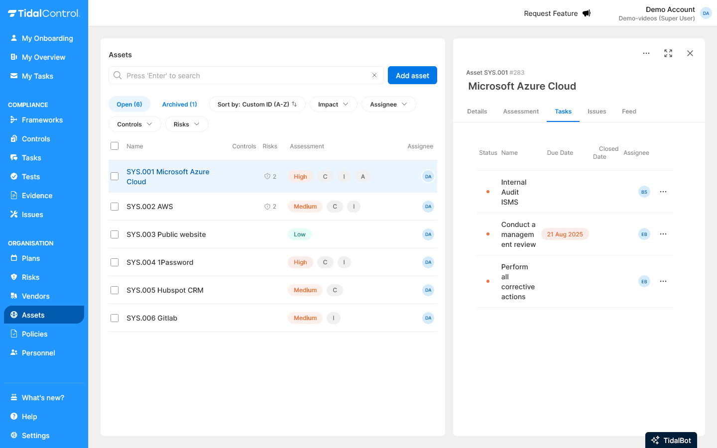 Tasks linked to an Asset