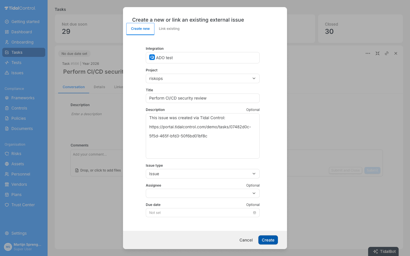Een externe issue aanmaken vanuit een Tidal taak (Azure DevOps als voorbeeld)