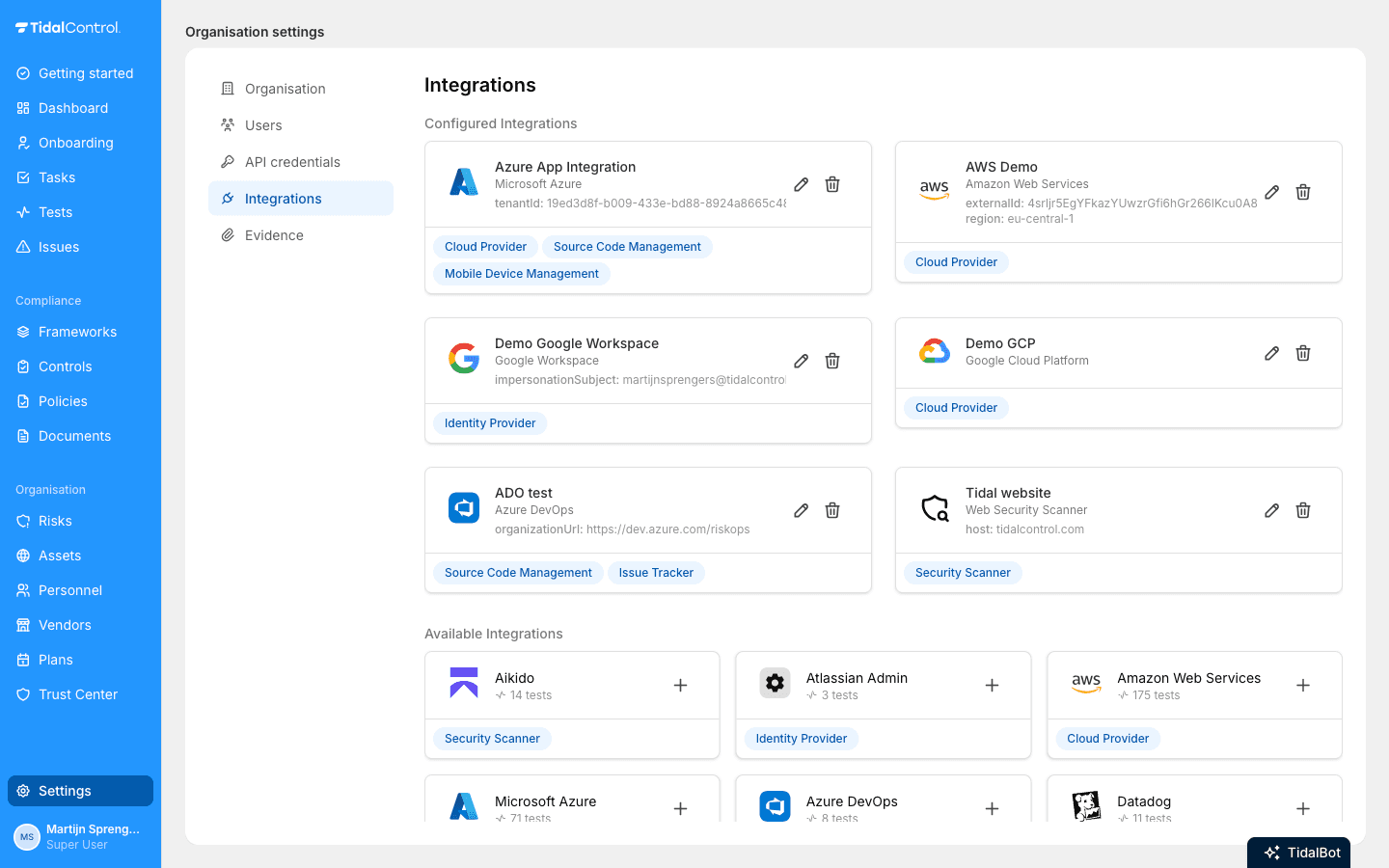 Azure DevOps listed under configured integrations