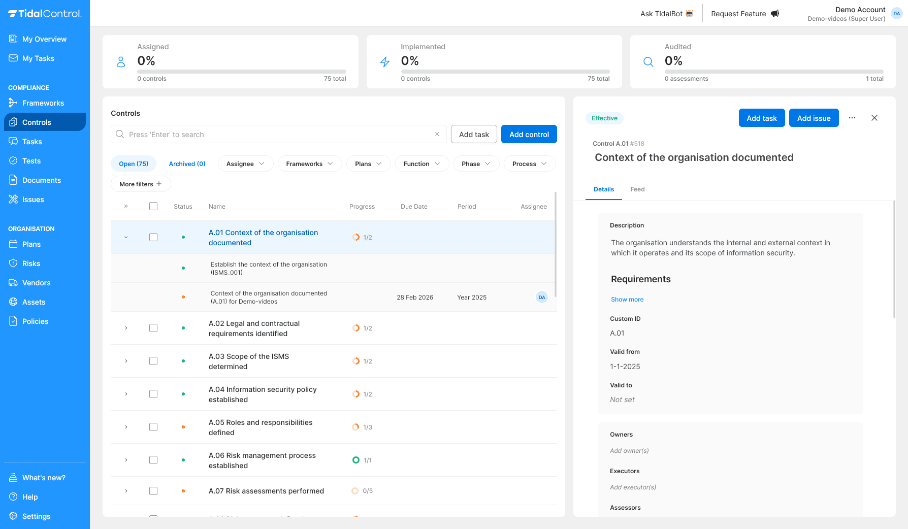 Control details tab
