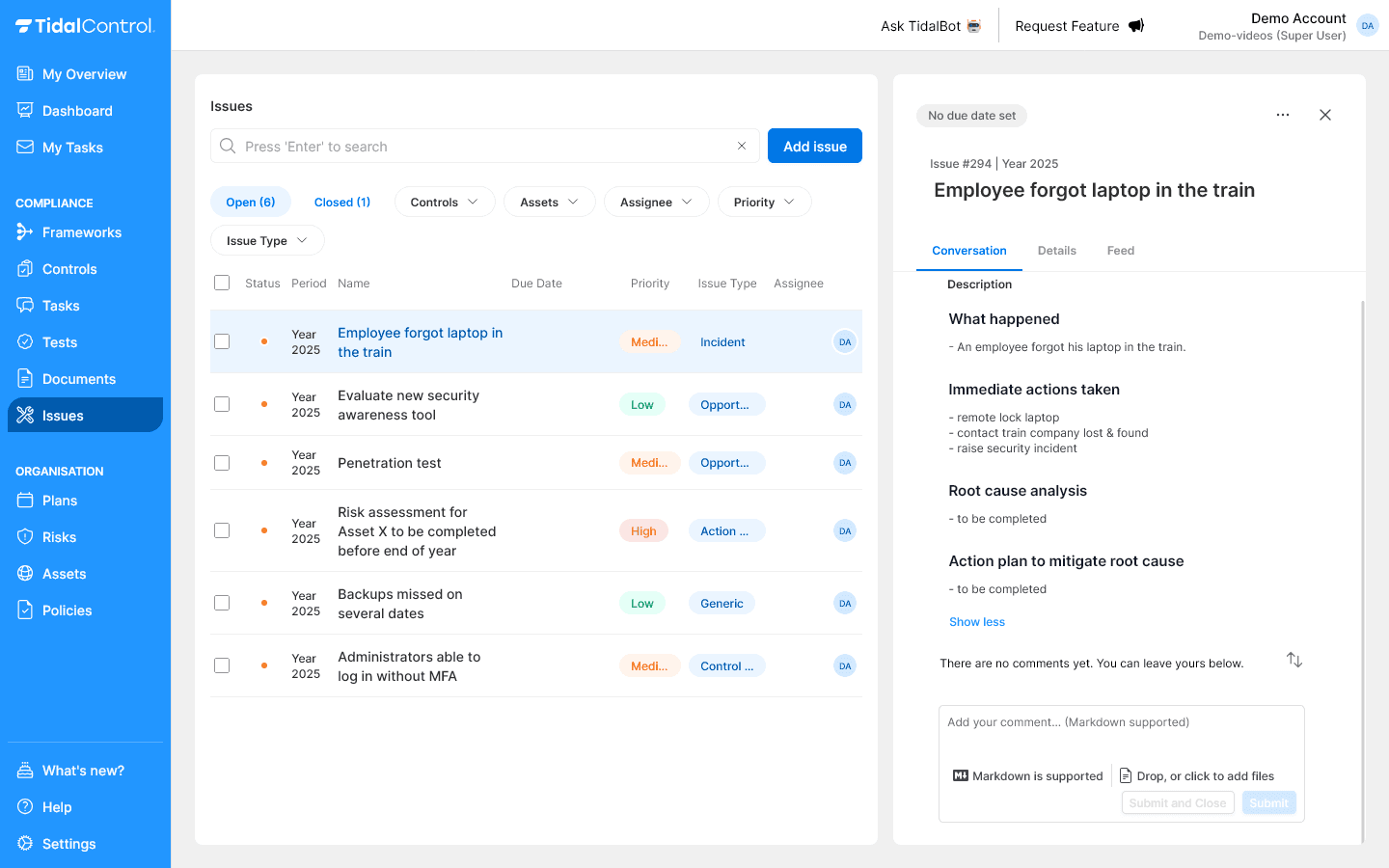 Issue conversation panel