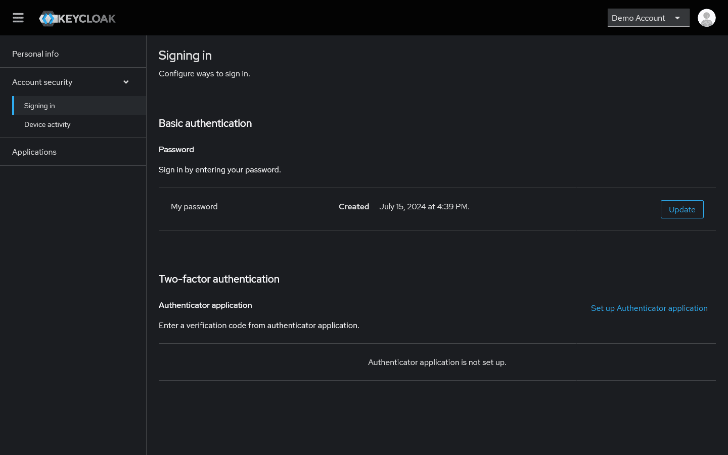 Keycloak authenticatie instellingen