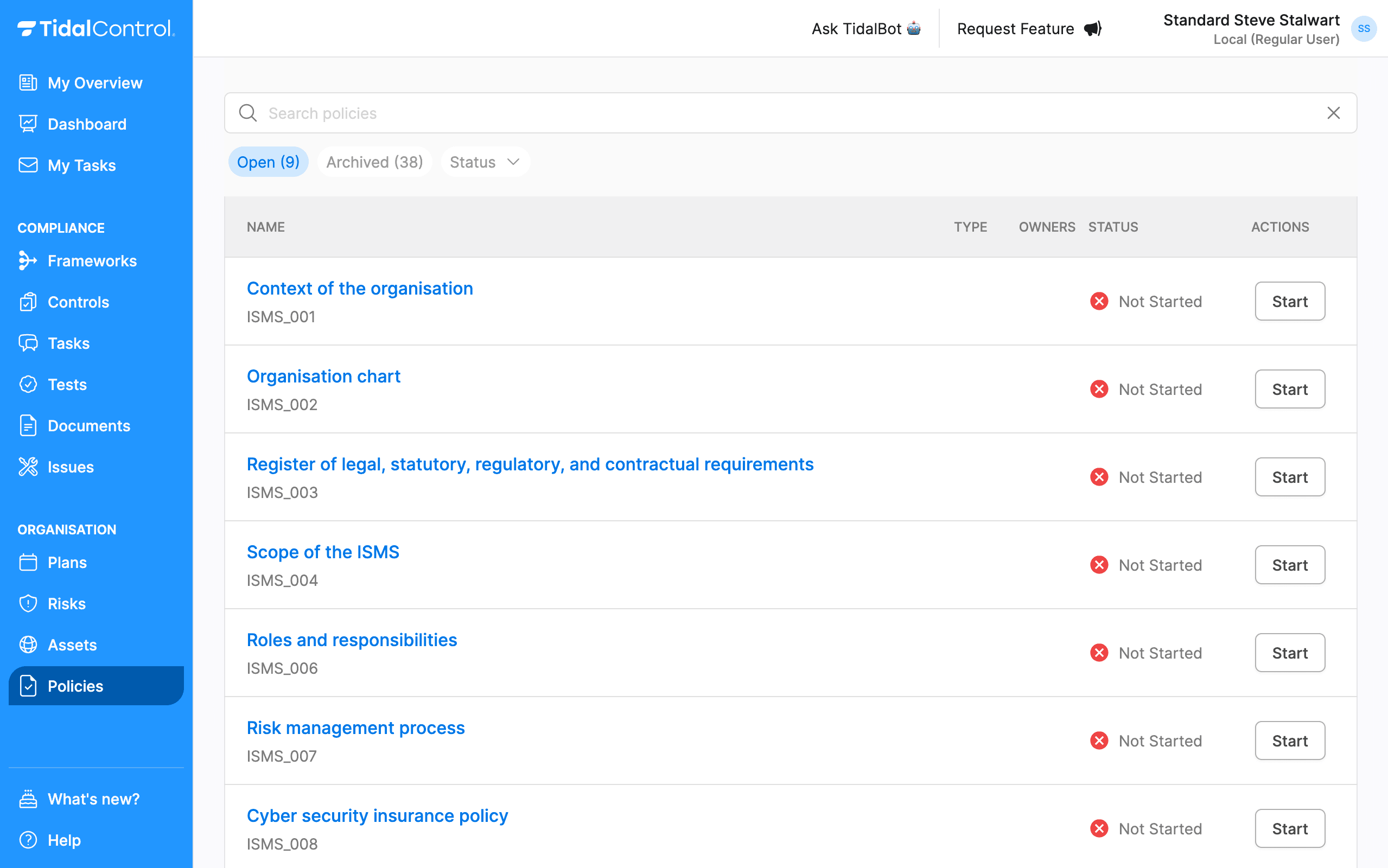 Initialized policies overview