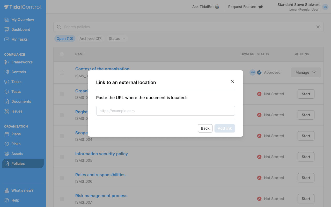 URL input menu