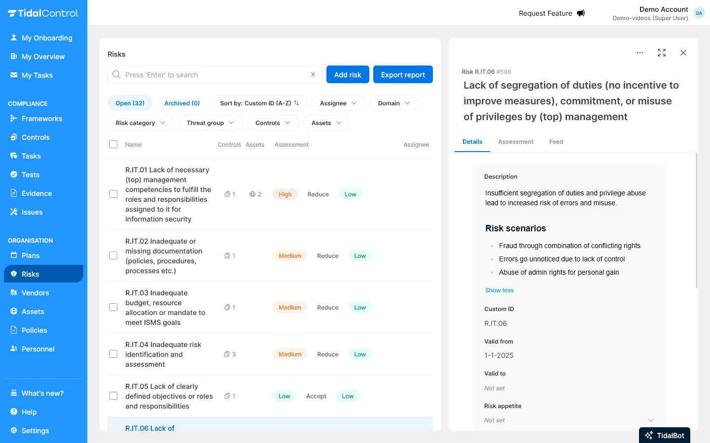 Risico details pagina