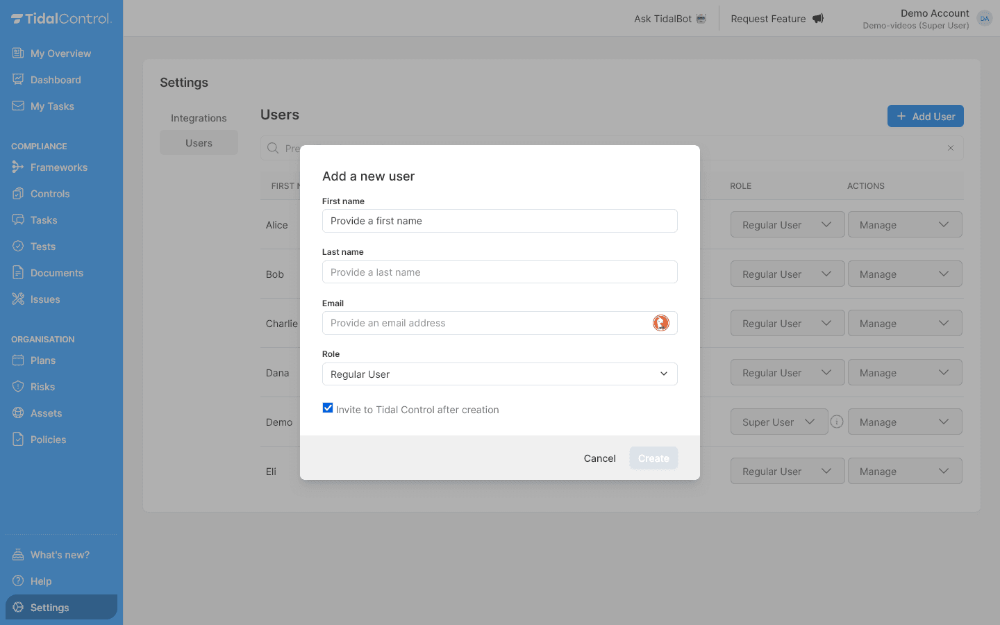 Add user dialog