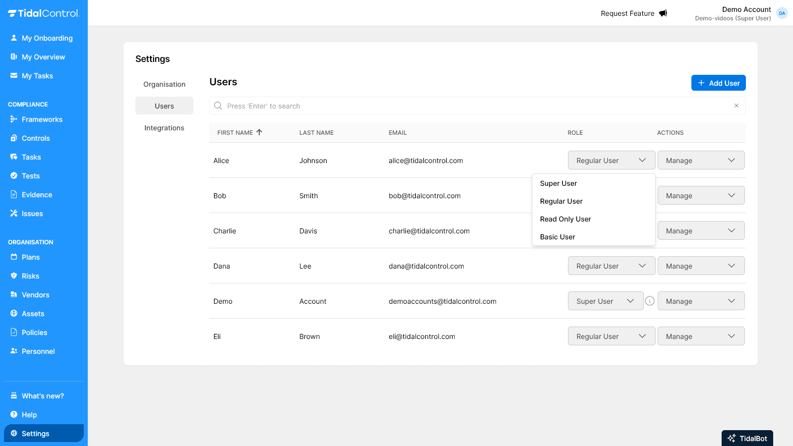 User roles change
