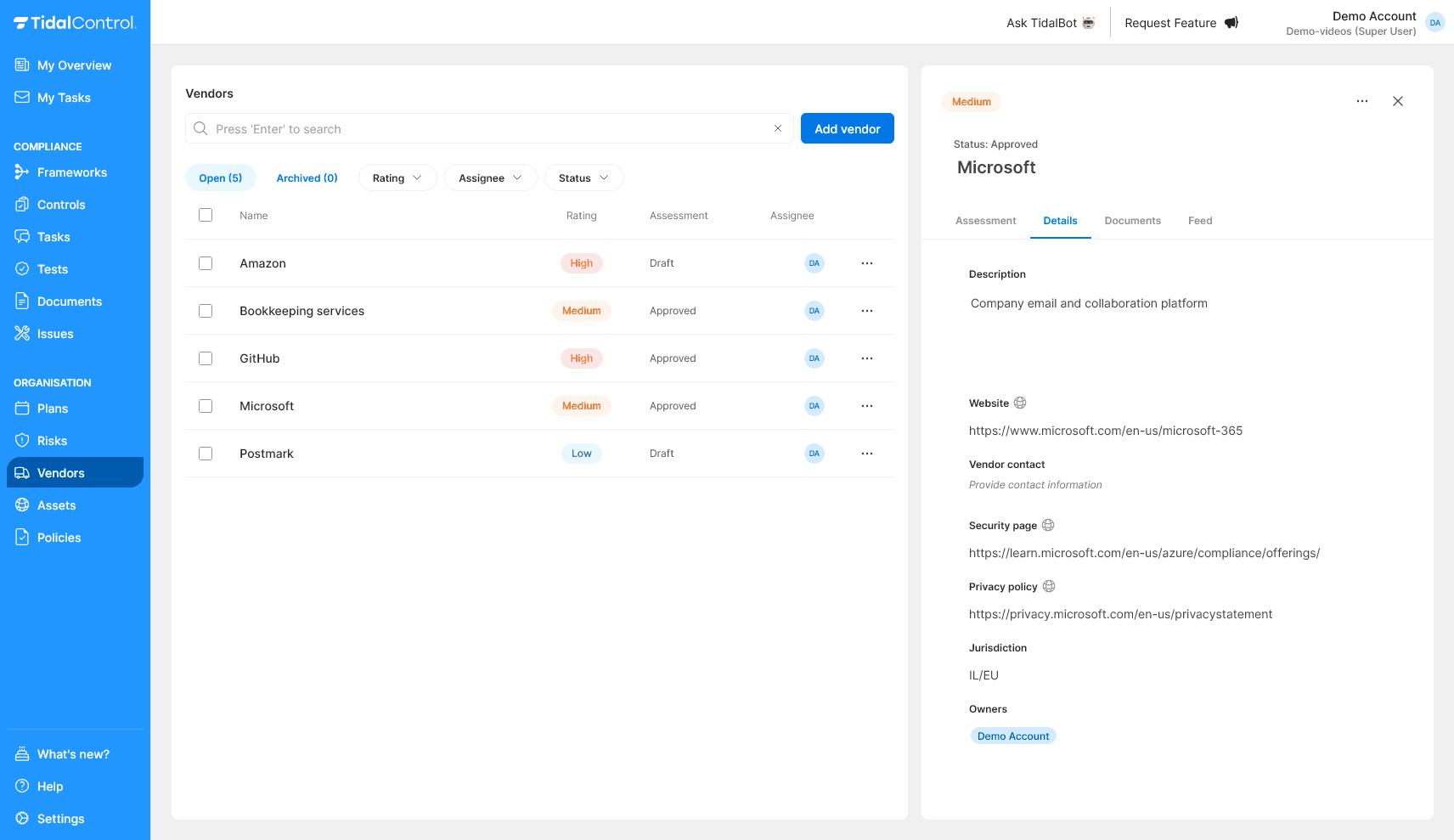 Vendor details configuration