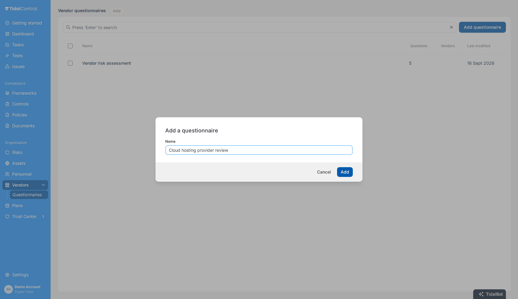 Add a questionnaire dialog