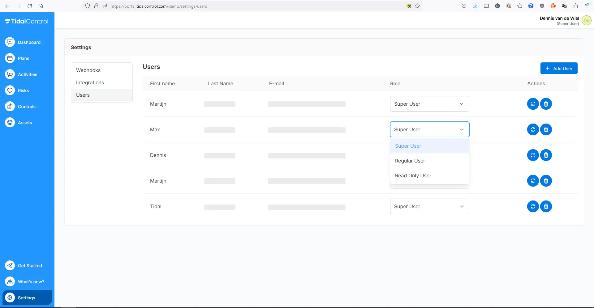 User Admin interface