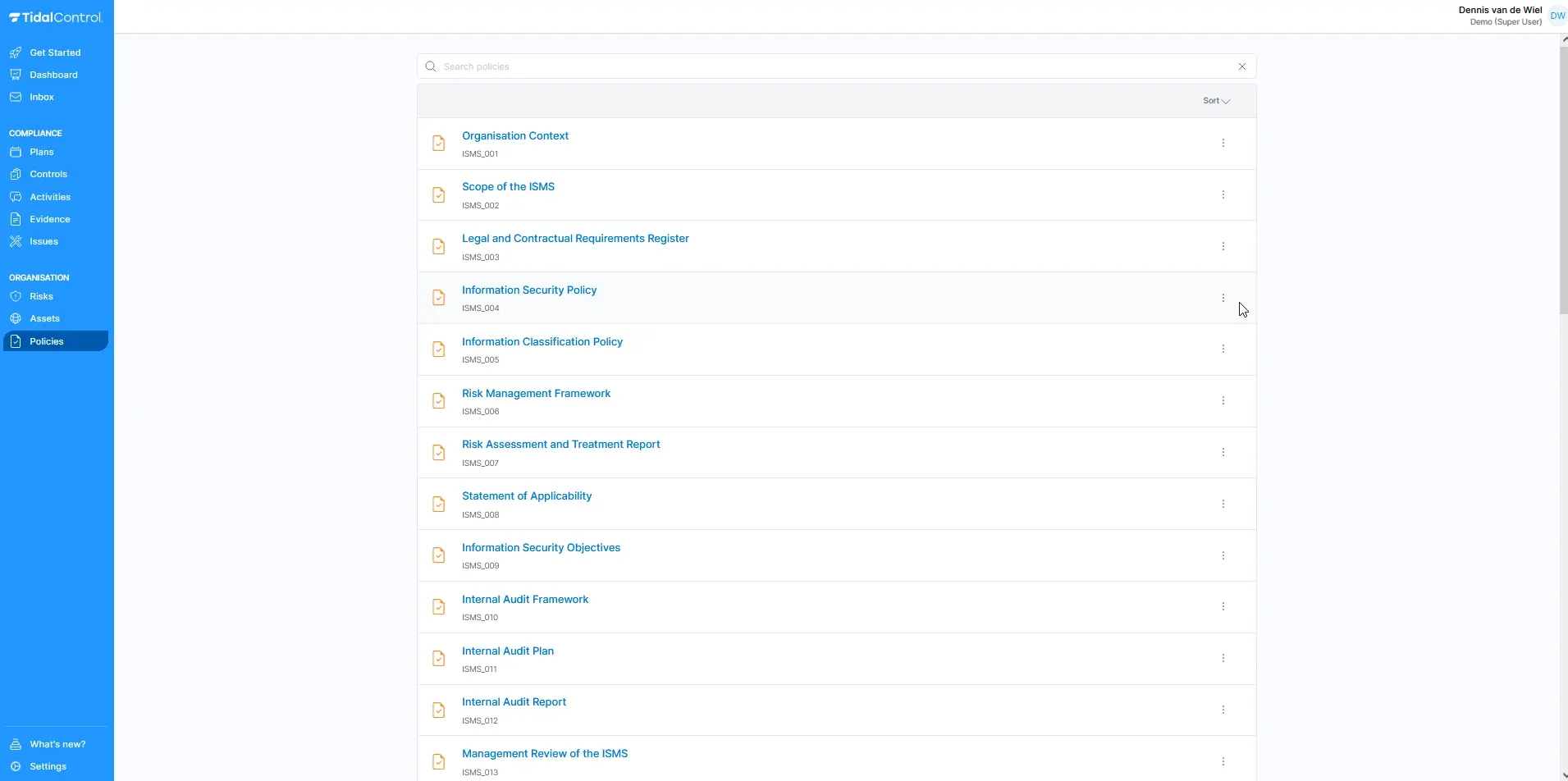 Policy management interface