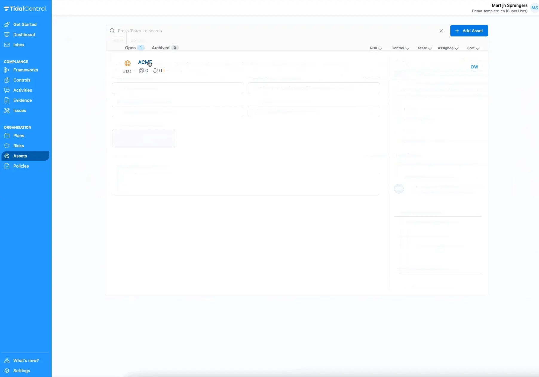 Business Impact Analysis interface