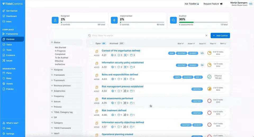 Tests in sidebar interface