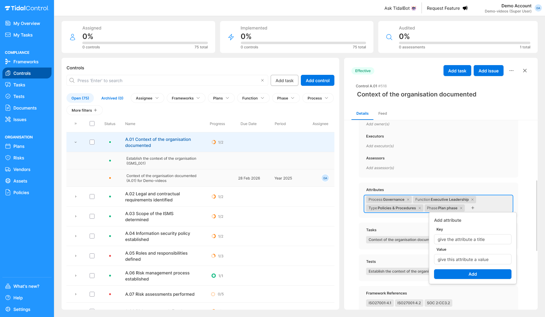 Adding control attributes
