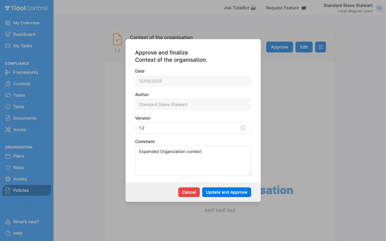 beleidsdocument en changelog goedkeuren