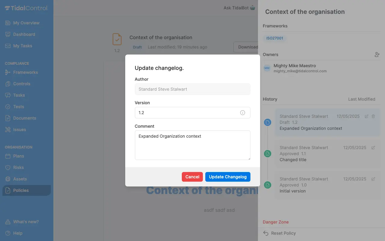 Edit een changelog