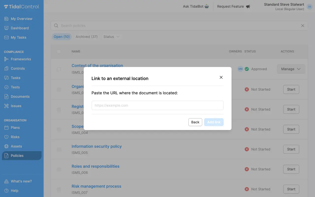 Url input menu.