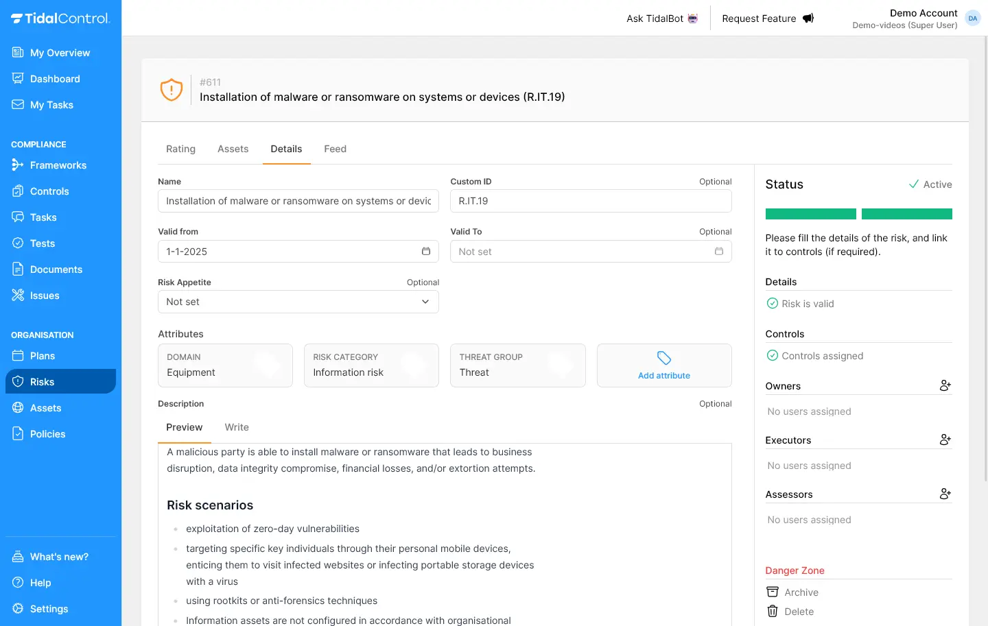 Risk details page