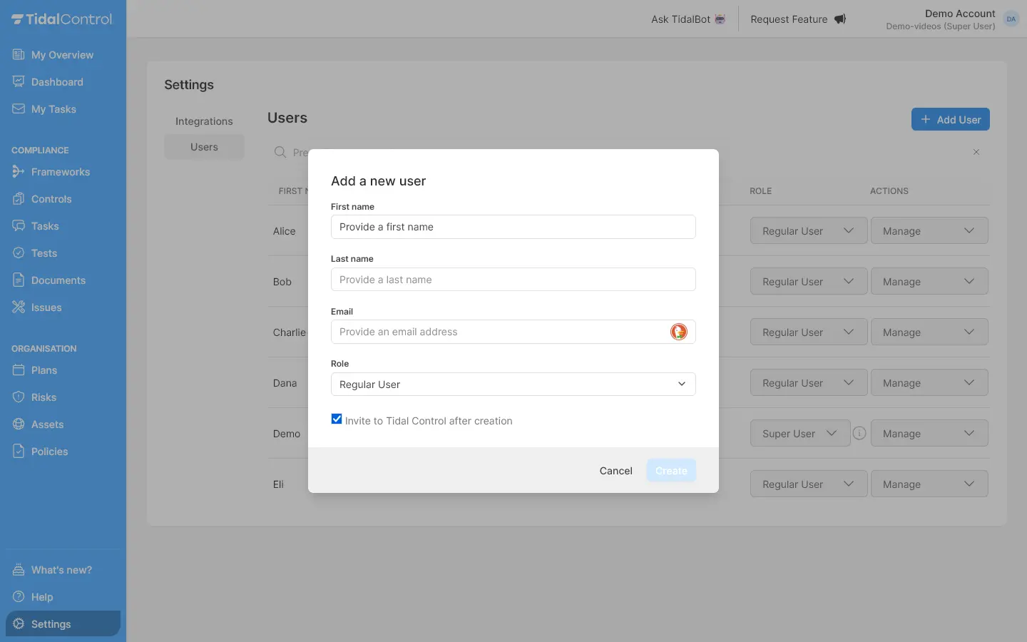Add user dialog