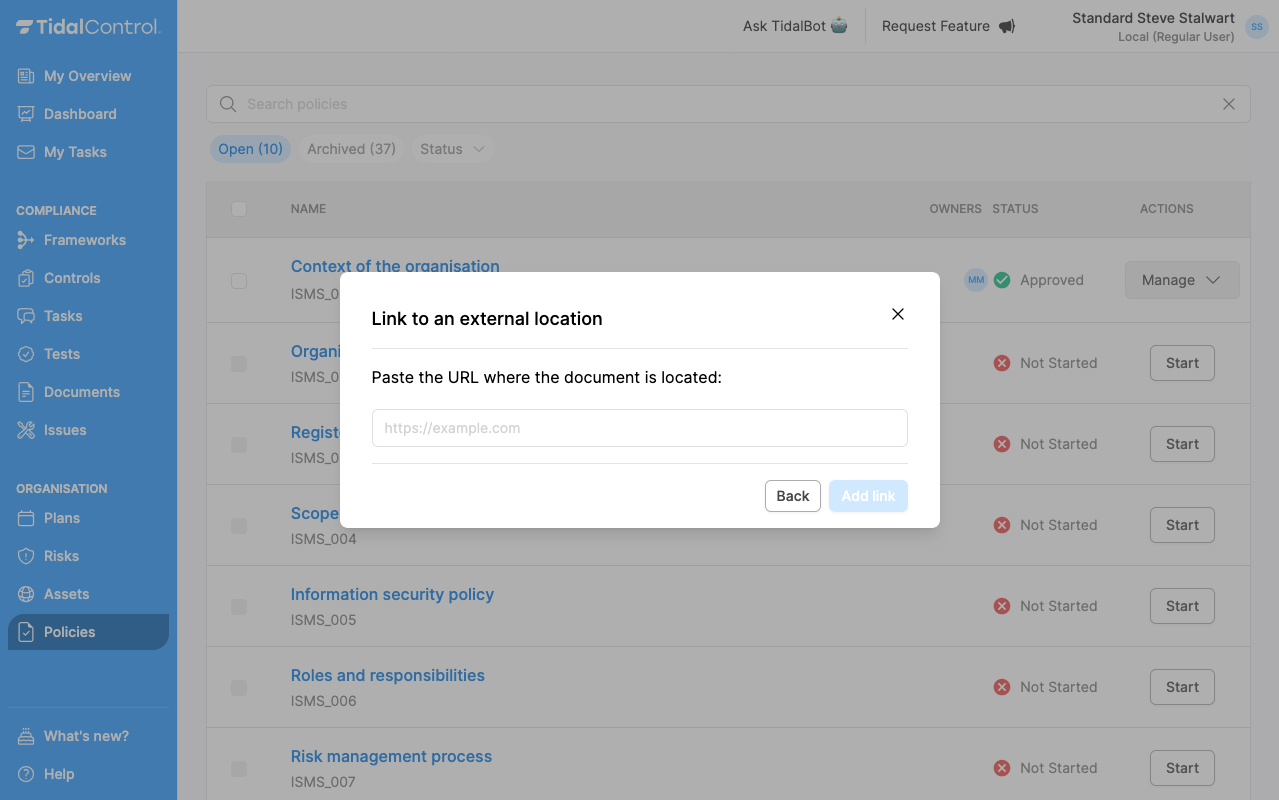 URL input menu